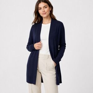 GAP Linen Blend Navy Open Front Longline Cardigan Sweater Women M